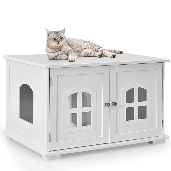 COSTWAY Katzenschrank Katzentoilette, Katzenklo Schrank mit 2 magnetischer Türen &amp; Eingang, Kleintie