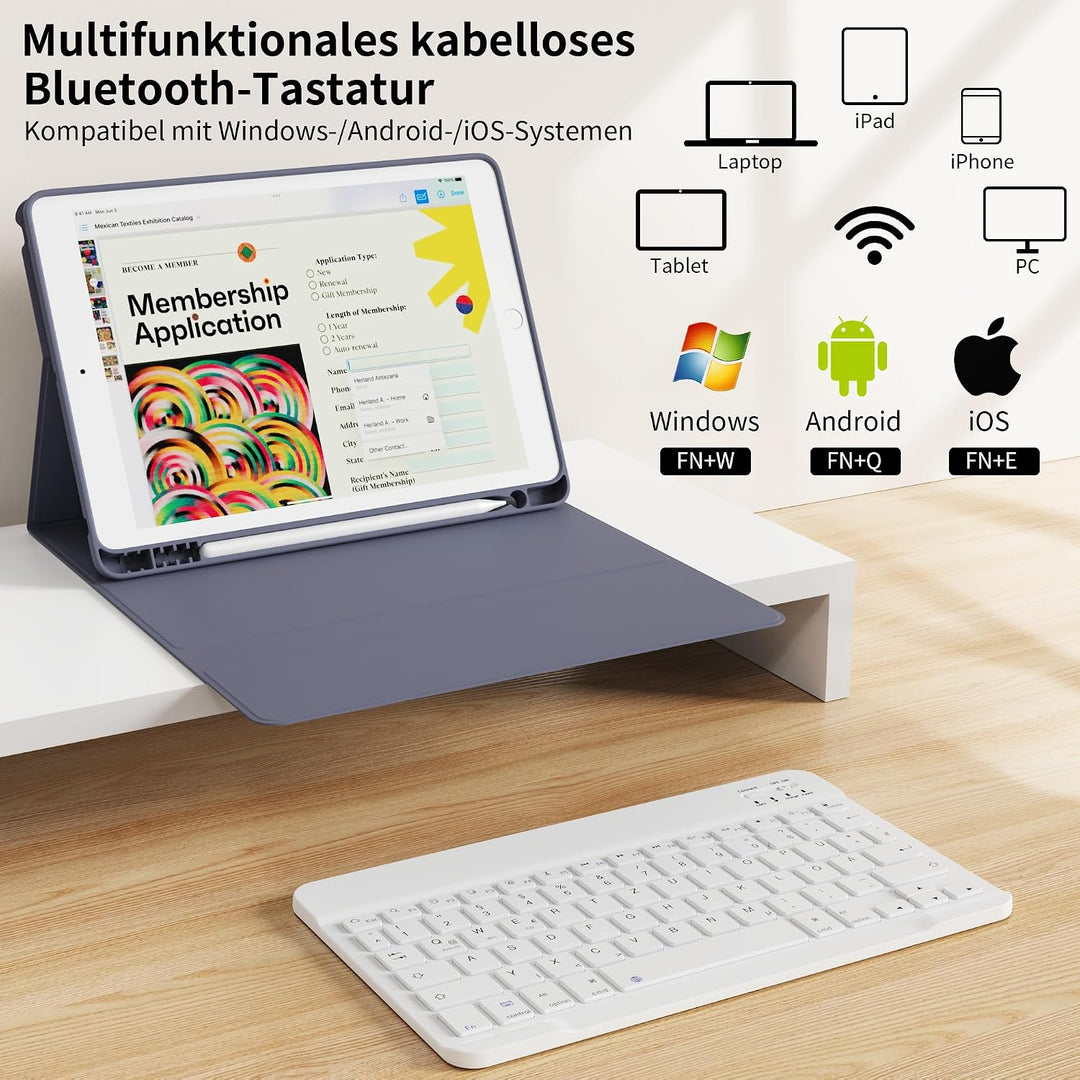 Tastatur Hülle für iPad 9. 8. 7. Generation 2021/2020/2019 10,2 Zoll mit Stifthalter, Magnetisch Blu