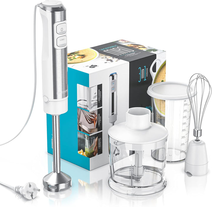 Arendo - Stabmixer Edelstahl 1200 Watt Set - DC Motor - inkl. 800 ml Messbecher + Schneebesen - 2 Ge
