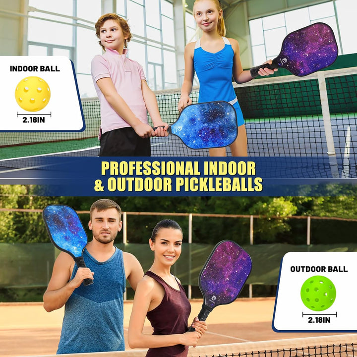 DULCE DOM Pickleball Schläger Set 4er mit 4 Bällen und Tasche Blau Violett*4, Blau Violett*4