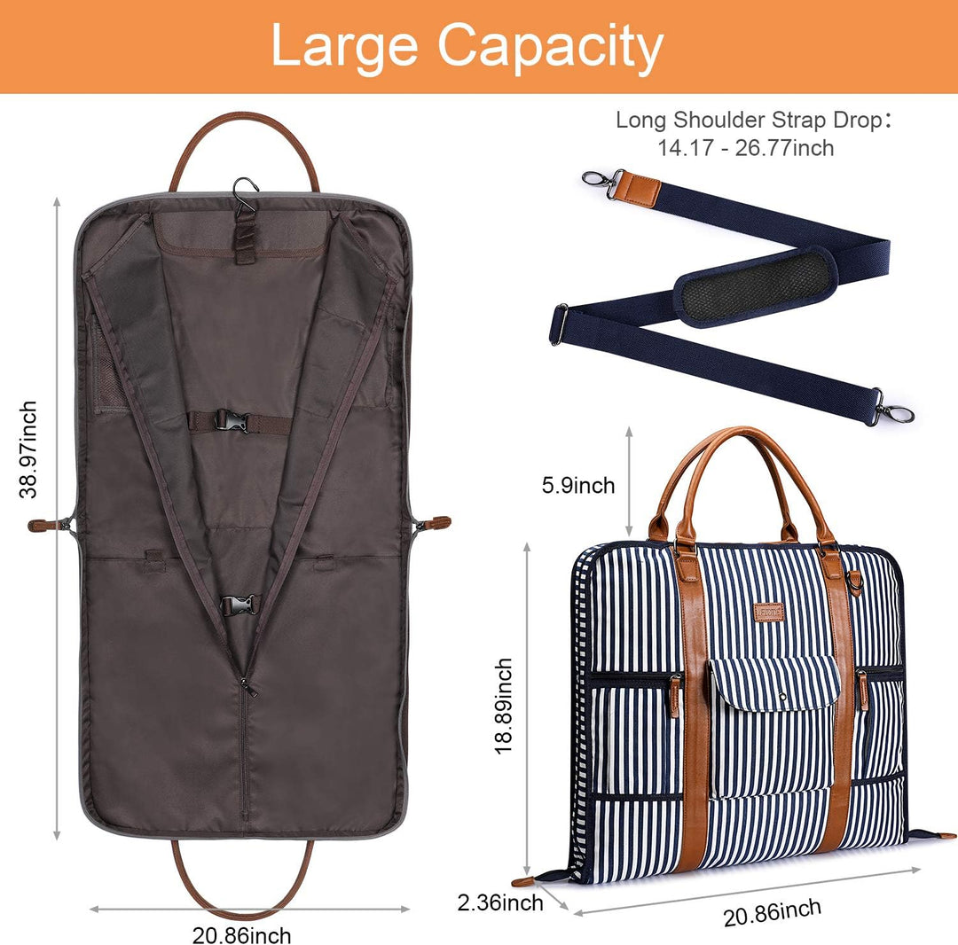 S-ZONE Herren Kleidersack Anzugtasche Canvas Kleidertasche für Geschäftsreisen L Blau Gestreift, L B