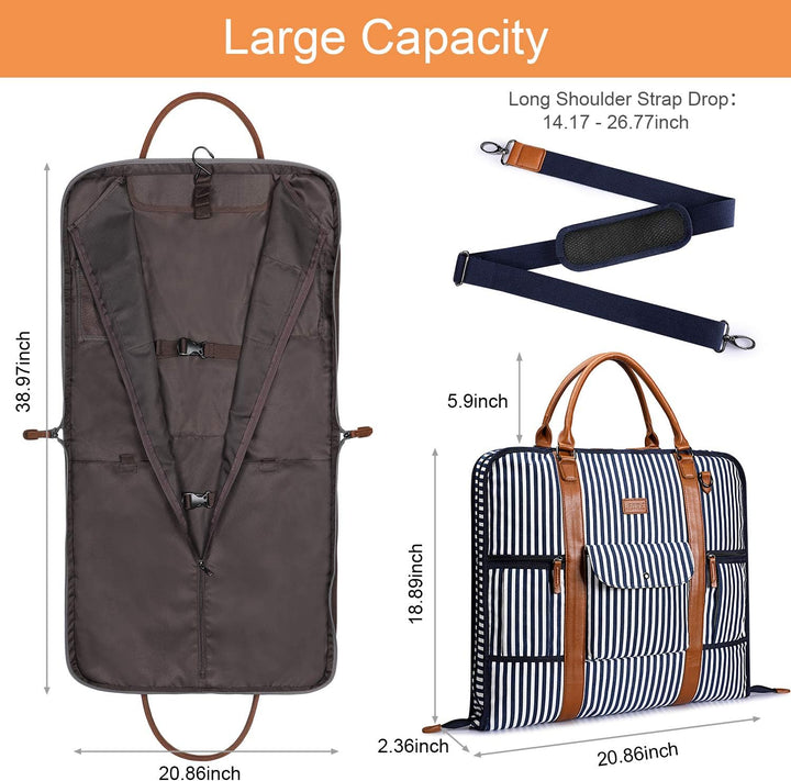 S-ZONE Herren Kleidersack Anzugtasche Canvas Kleidertasche für Geschäftsreisen L Blau Gestreift, L B