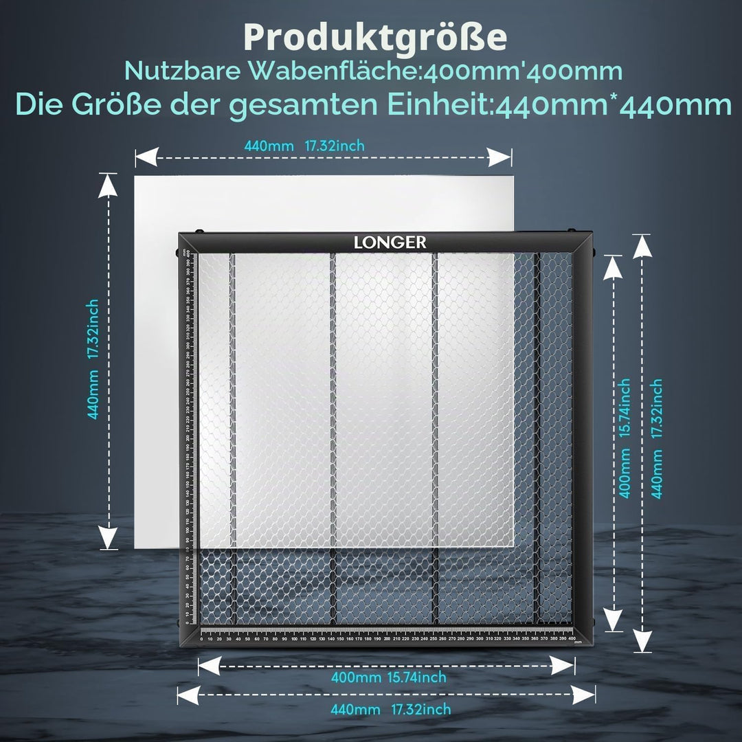 LONGER Honigwaben Arbeitsplatte 400x400mm - Aluminium Honeycomb Tisch für CO2/Laserdiode Laser Gravu
