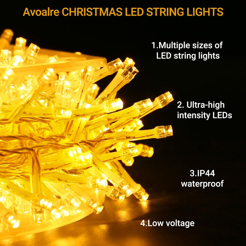 Avoalre 500 LEDs Lichterkette aussen 100M, IP44 Wasserdicht warmweiss Lichterkette, 8 Modi mit Memor