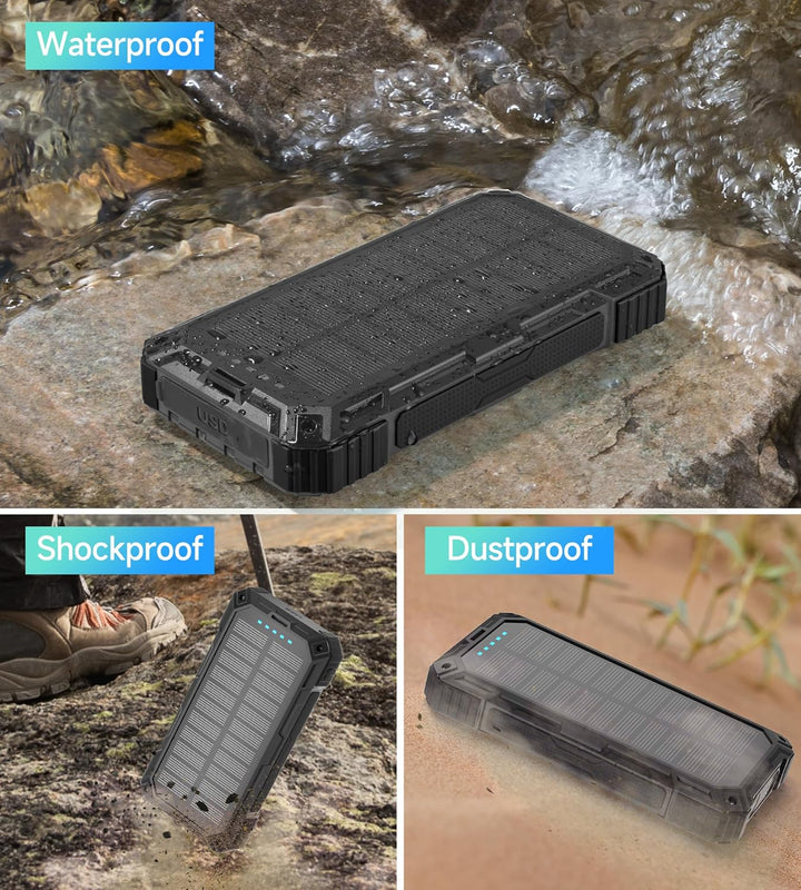 Solar Powerbank 56800mAh, 30W Solarladegeräte PD 3.0A USB C Schnellladen mit 4 Kabeln, 3 Port (2 USB