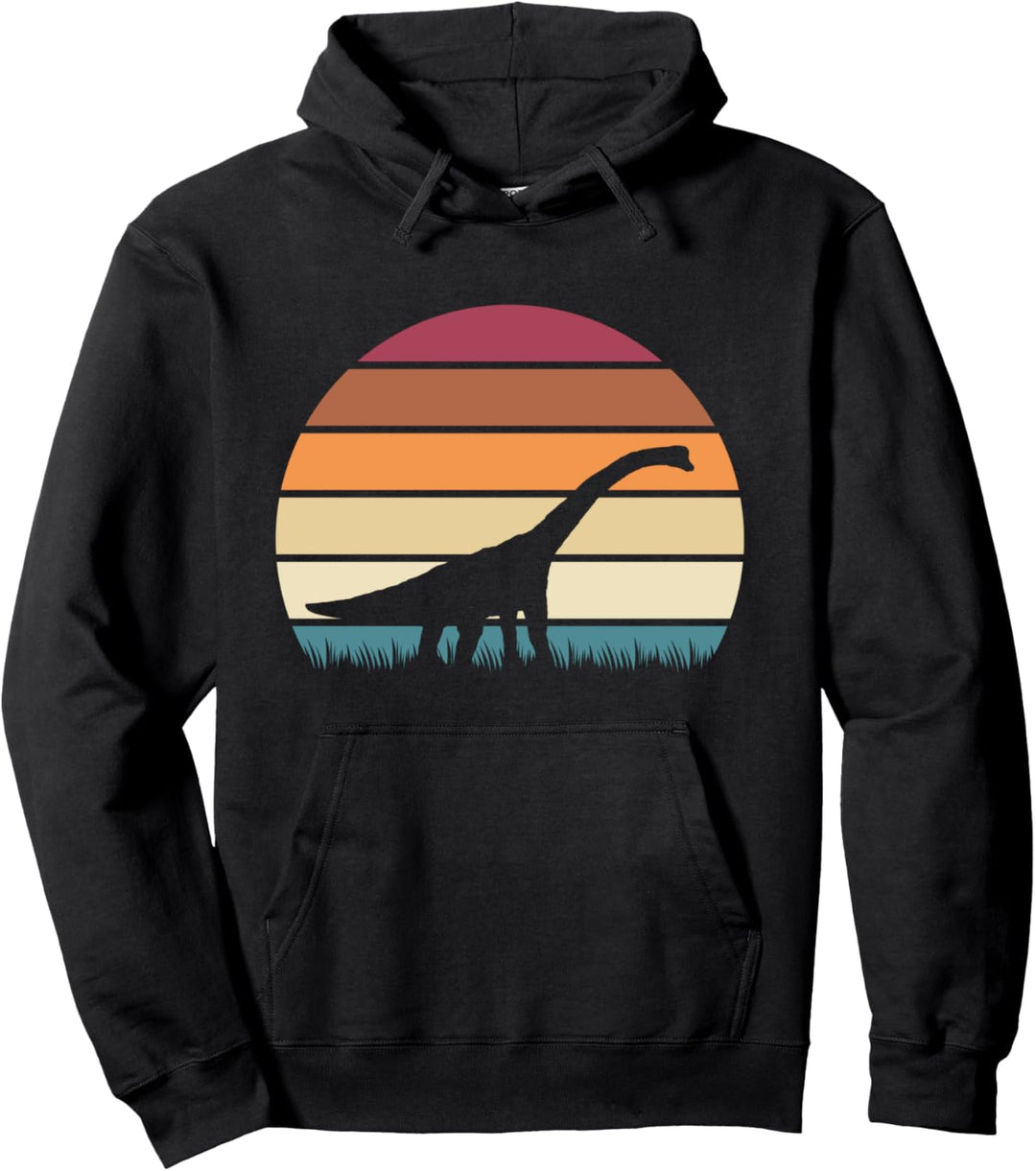Classic Retro Sunset Brachiosaurus Jurassic Dinosaur Pullover Hoodie