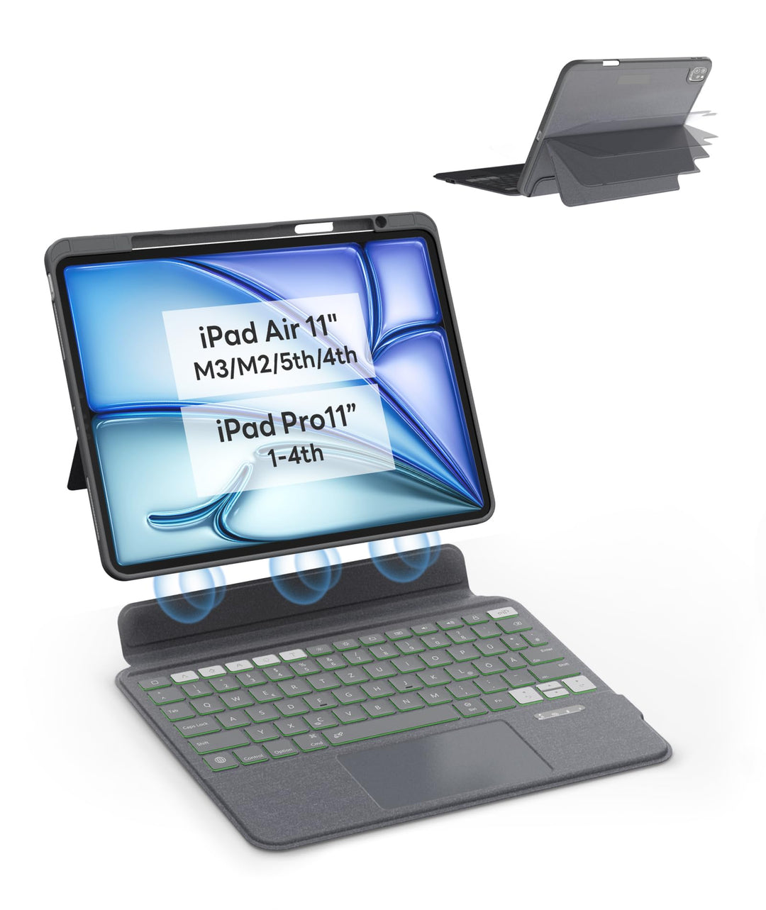 EIP Magnetix Tastaturhülle für iPad Air 11" M4/M3/M2/4/5 Gen & Pro 11" 1–4, mit patentierten Stylus-
