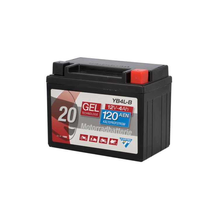CARTEC Motorradbatterie YB4L-B, 4Ah 56A, Gel Technologie Motorrad-Starter-Batterie, Erstausrüsterqua
