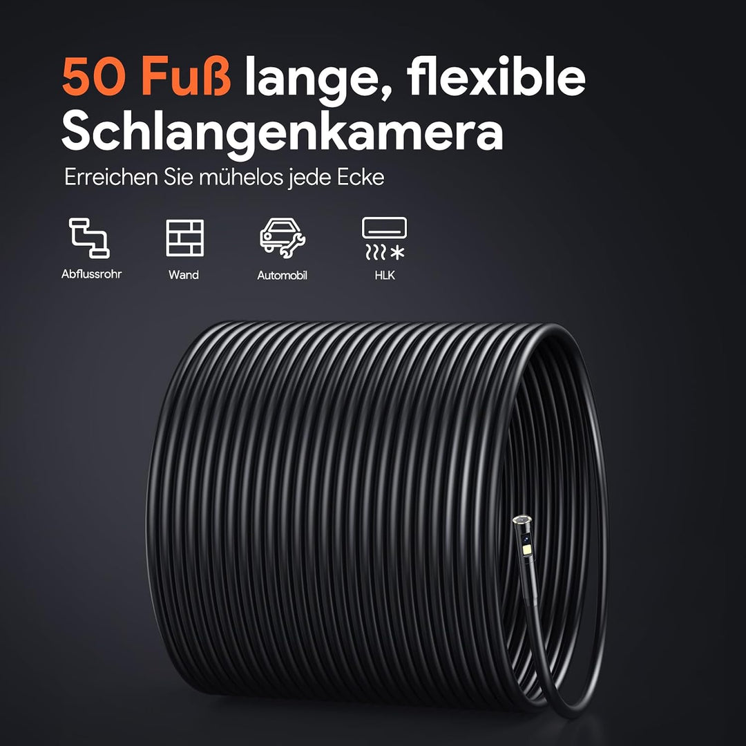 DEPSTECH 15m Triple Lens Endoskopkamera mit Licht, 5" IPS Rohrkamera | 1080P Inspektionskamera, 32GB