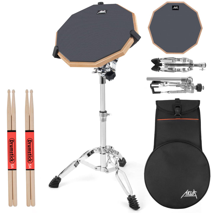 Drum Practice Pad Set AKLOT 12" Kieselgel Übungspad mit Snare Ständer Rucksack Drumsticks für erwach