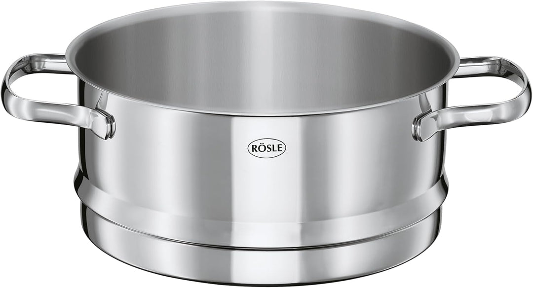 RÖSLE ELEGANCE Dämpfer Ø 20 cm, Edelstahl 18/10, Schüttrand, Innenskalierung, Glasdeckel, induktions