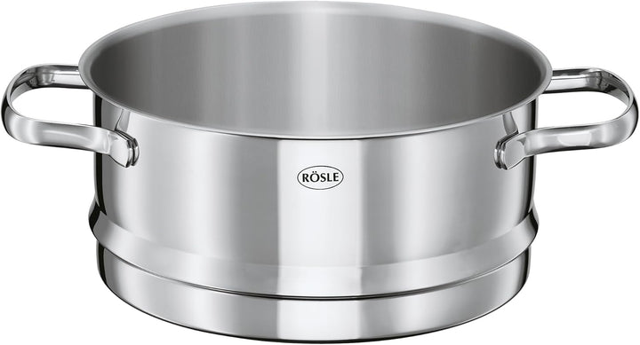 RÖSLE ELEGANCE Dämpfer Ø 20 cm, Edelstahl 18/10, Schüttrand, Innenskalierung, Glasdeckel, induktions
