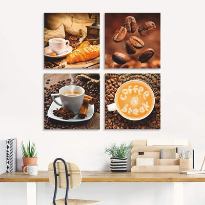 ARTland Glasbilder Wandbild Glas Bild Set 4 teilig je 40x40 cm Quadratisch Kaffee Cafe Coffee Kaffee