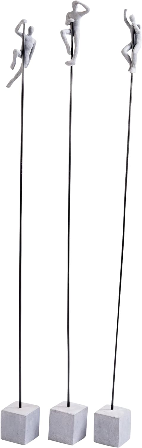 IDYL Moderne Skulptur Figur Sandsteinguss Set Looking Waving Hanging Man an Langer Stange | grau | 9