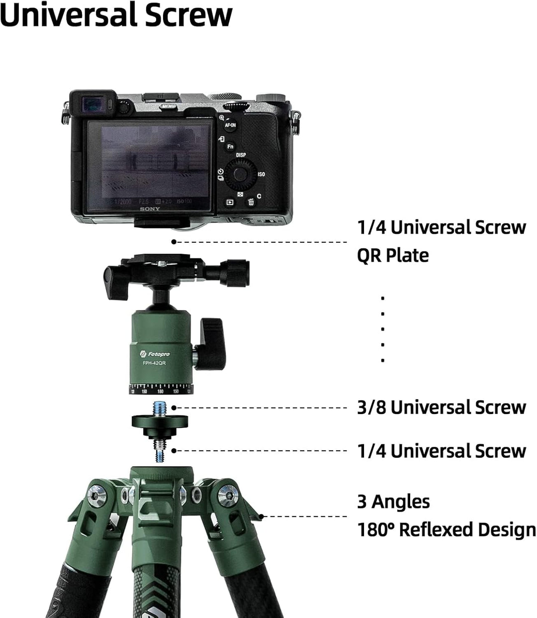 Fotopro Kohlefaser-Stativ für Kamera, 0,9 kg, Ultraleicht, 157,5 cm, Reisekamerastativ, max. Belastu