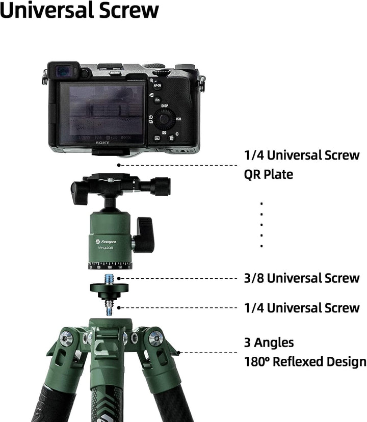 Fotopro Kohlefaser-Stativ für Kamera, 0,9 kg, Ultraleicht, 157,5 cm, Reisekamerastativ, max. Belastu
