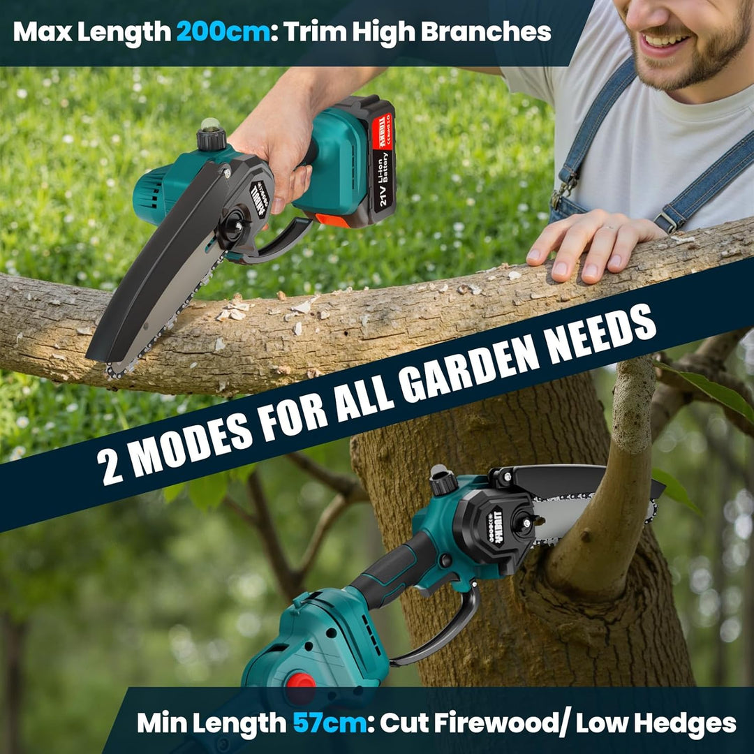 2-in-1 Akku Hochentaster & 6 Zoll Mini Kettensäge mit Teleskopstange bis 4,8 m, 800W bürstenloser Mo