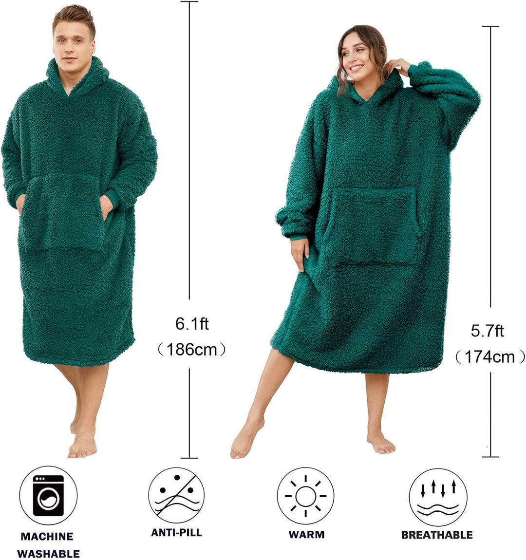 ililmmoe Sherpa tragbare Decke Übergrosse Hoodie Sweatshirt TV Decke mit Langen Ärmeln und Tasche,Ma