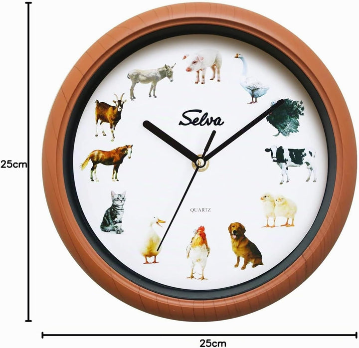 SELVA Tieruhr, Wanduhr, mit Tierlauten zu jeder Stunde und farbenfrohe Illustrationen, Gehäuse aus K