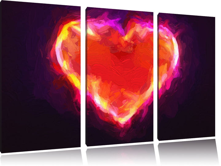 Pixxprint Herz aus Feuer Pinsel Effekt 3-Teiler Leinwandbild 120x80 Bild auf Leinwand