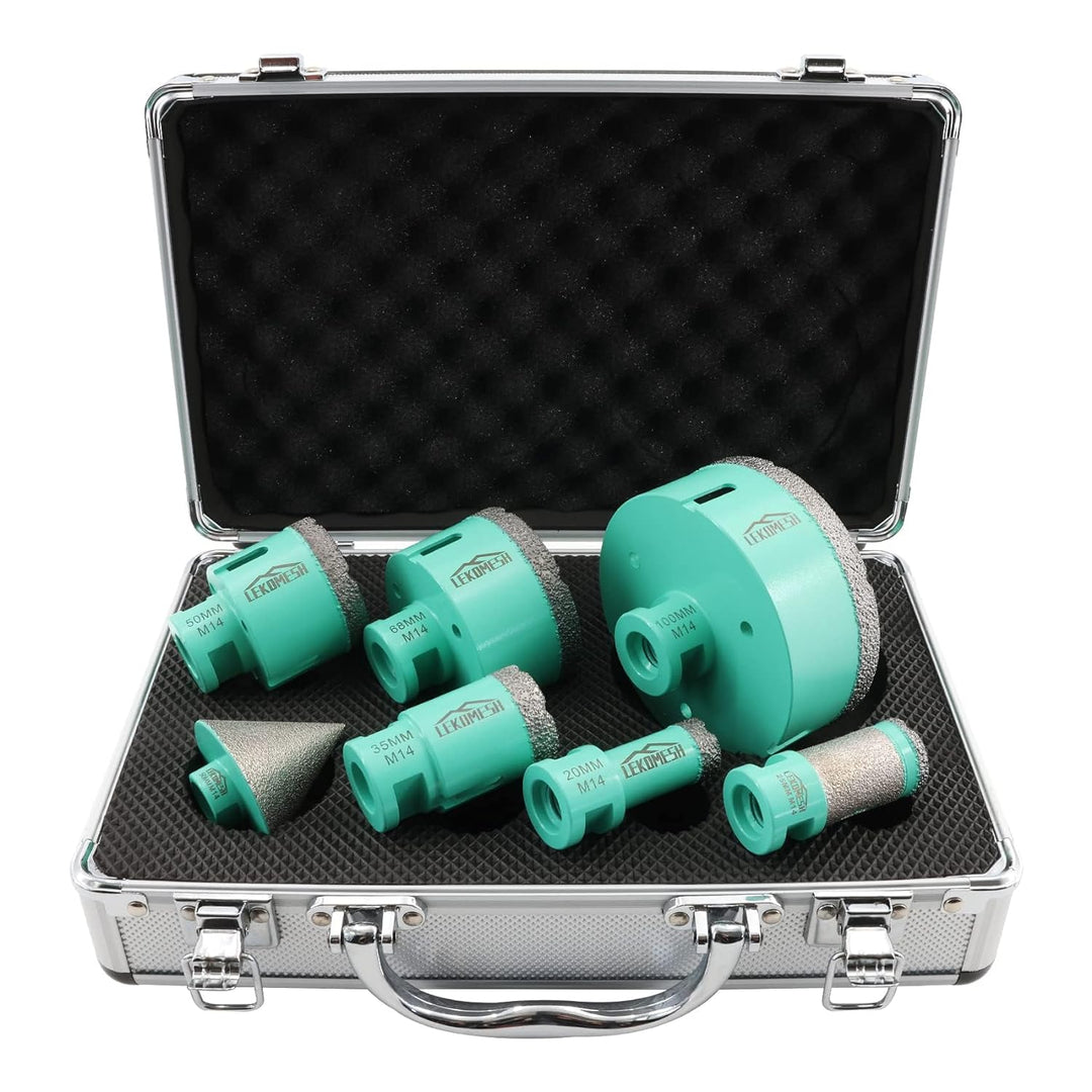Diamant Bohrkrone Kit - 7pcs (20/35/50/68/100mm+25 Bohren Fräsen+50mm Diamant Fasenfräser) LEKOMESH