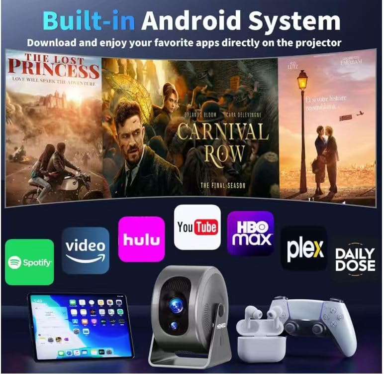 [Integrierte App] Mini Beamer Unterstützt 4K 1080P 2026, Projektor Auto Fokus und Trapezkorrektur, 3