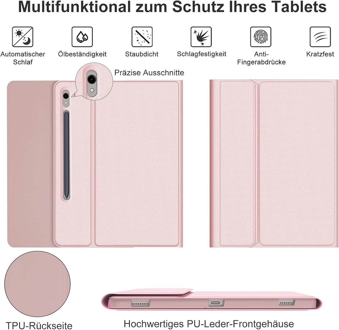 Tastatur Hülle für Samsung Tab S9 FE 10.9 Zoll/Tab S9 11 Zoll 2023, QWERTZ Deutsches Tastatur Magnet
