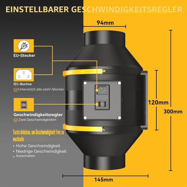 FanGoFast Rauchabzug Rohrventilator 100mm Regelbar Inline-Kanalventilator Abluftventilator Rohrlüfte
