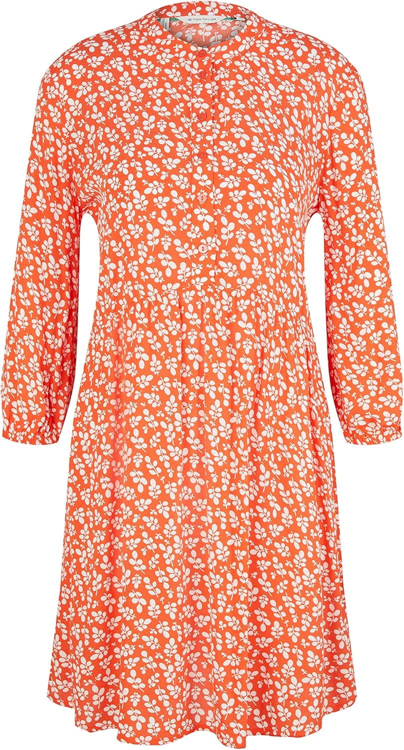 TOM TAILOR Damen dress with pattern and button placket 42 31119 - Red Floral Design, 42 31119 - Red