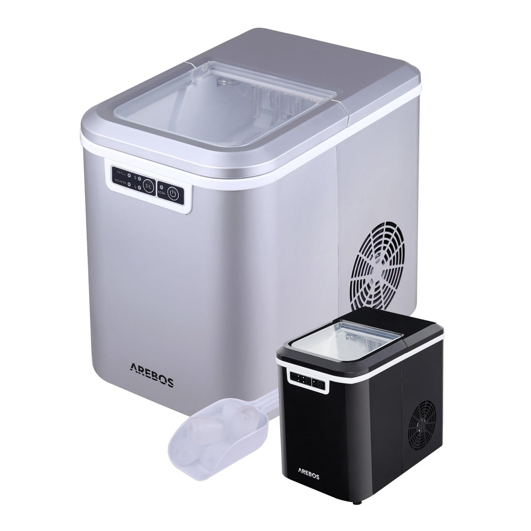 Arebos Eiswürfelmaschine | Ice Cube Maker | 12 kg / 24 h | 10-15 Minuten Produktionszeit | 2 Eiswürf