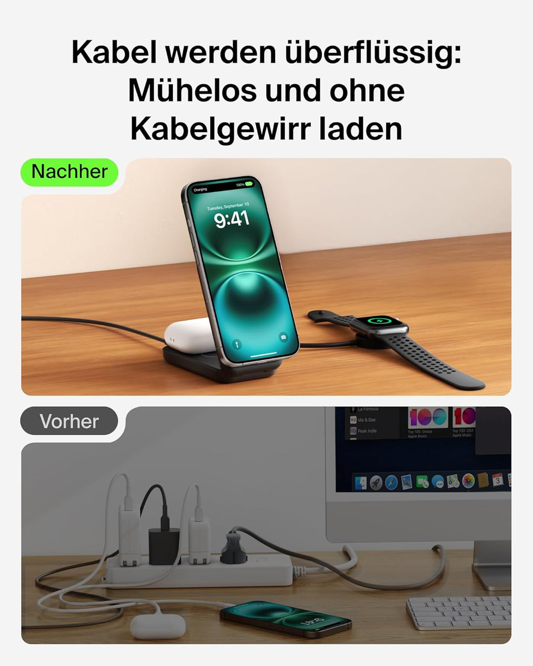 Belkin UltraCharge Qi 2.2 Ladestation 2 in 1, 25W, Ladegerät MagSafe Kompatibel, Induktive Ladestati