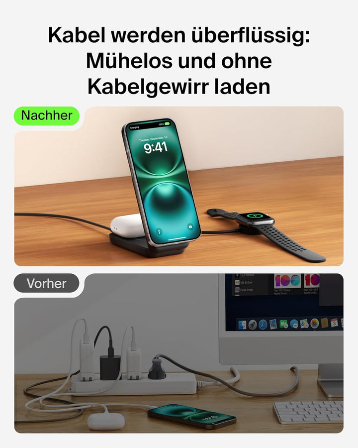 Belkin UltraCharge Qi 2.2 Ladestation 2 in 1, 25W, Ladegerät MagSafe Kompatibel, Induktive Ladestati