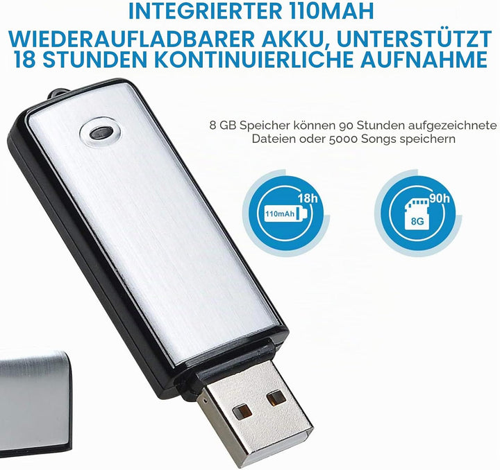 Lychee Digitales Diktiergerät Aufnahmegerät Mini Sprachrekorder 8GB - 90 Stunden Wiederaufladbare Tr
