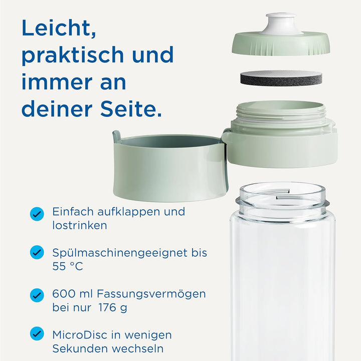 BRITA Wasserfilter-Flasche Model Vital (600ml), 2x MicroDisc Filter Hellblau, Hellblau