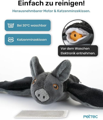 PetTec - Plush Toy Fledermaus Katzenspielzeug interaktiv zur Selbstbeschäftigung - Plüschtier Katze