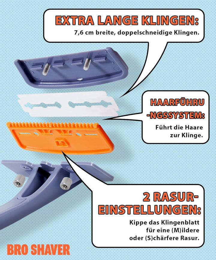 BroShaver 3.0 DIY Rücken- & Körperhaartrimmer mit 6 Klingen - Nass- oder Trockenrasur für Männer | R
