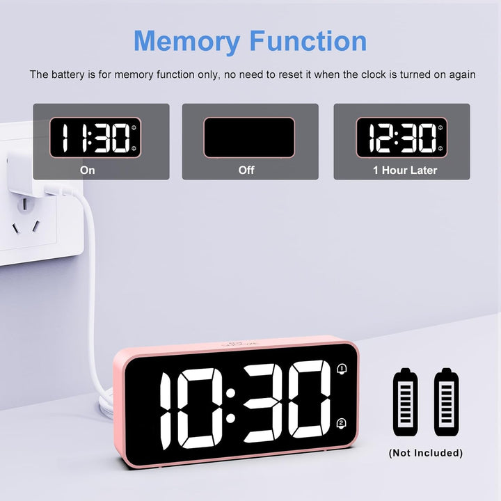 LATEC Wecker Digital, LED Digitaler Wecker mit 2 Alarme Snooze, Digital Uhr mit USB-Ladeanschluss, 0