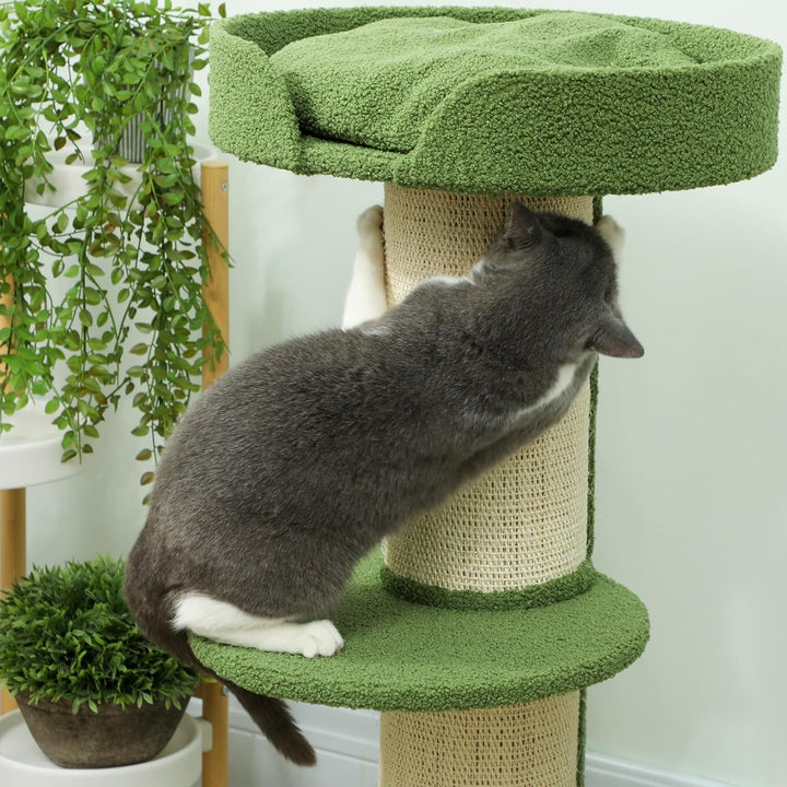 PawHut Kratzbaum 91 cm Katzenturm mit Sisalstämme, Plattform, Kissen mehrstöckiger Katzenkratzbaum,