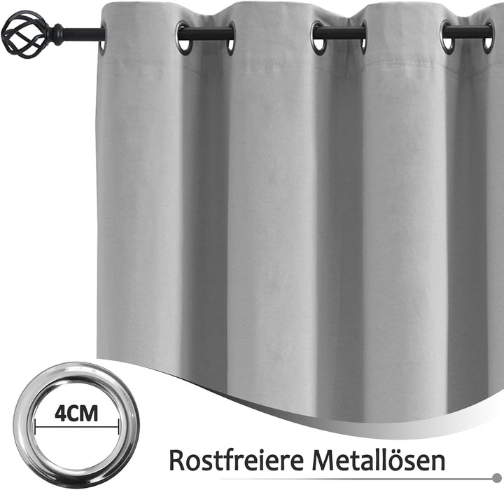 Treatmentex Blickdichte Vorhänge Thermogardine mit Ösen Verdunkelungsvorhang Grau Wärmeisolierende G