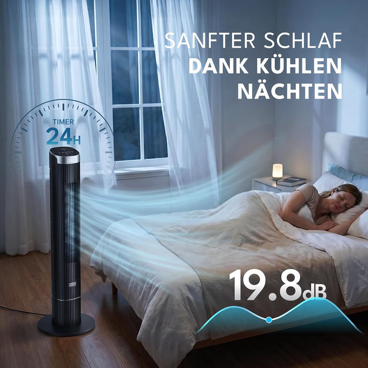LEBENLANG Turmventilator Sehr Leise 19,8 dB(A) - 4 Modi & 12 Geschwindigkeiten I 90° Oszillation Ven