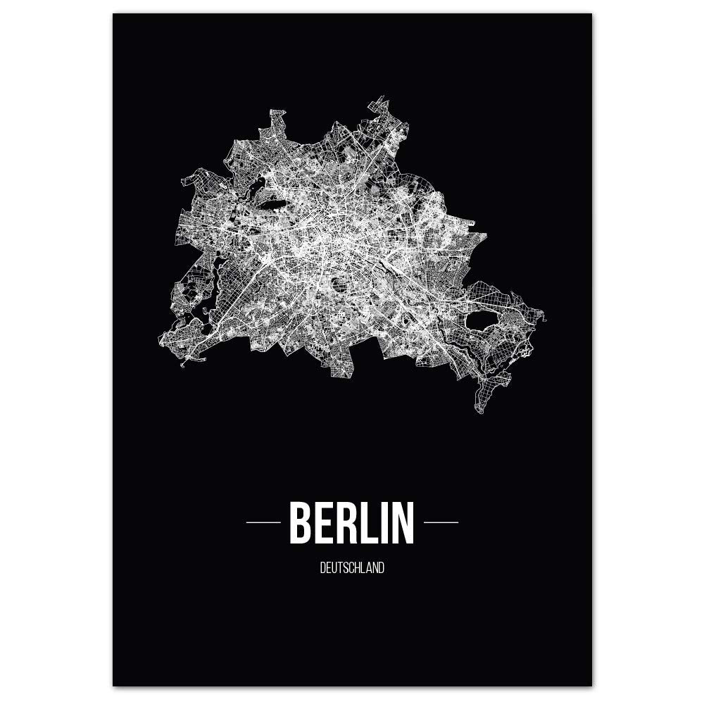 JUNIWORDS Stadtposter, Berlin, Wähle eine Grösse, 60 x 90 cm, Poster, Schrift B, Schwarz 60 x 90 cm
