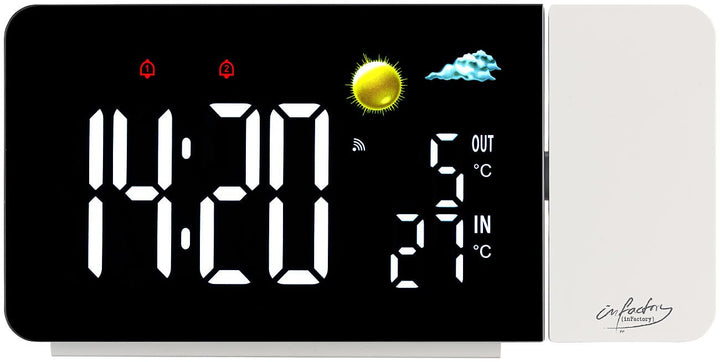 infactory Projektions Funkwecker: Funk-Wetterstation mit Projektionswecker, Aussensensor, USB-Port,