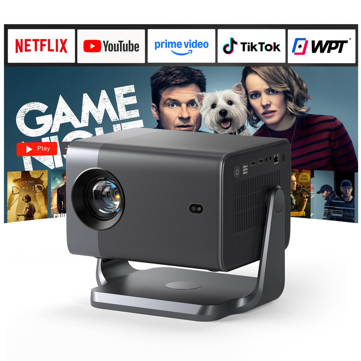 Smart Beamer 4K【Offiziell APPs & Dolby Audio】 4000ANSI Auto Fokus/6D Trapezkorrektur Video Projector