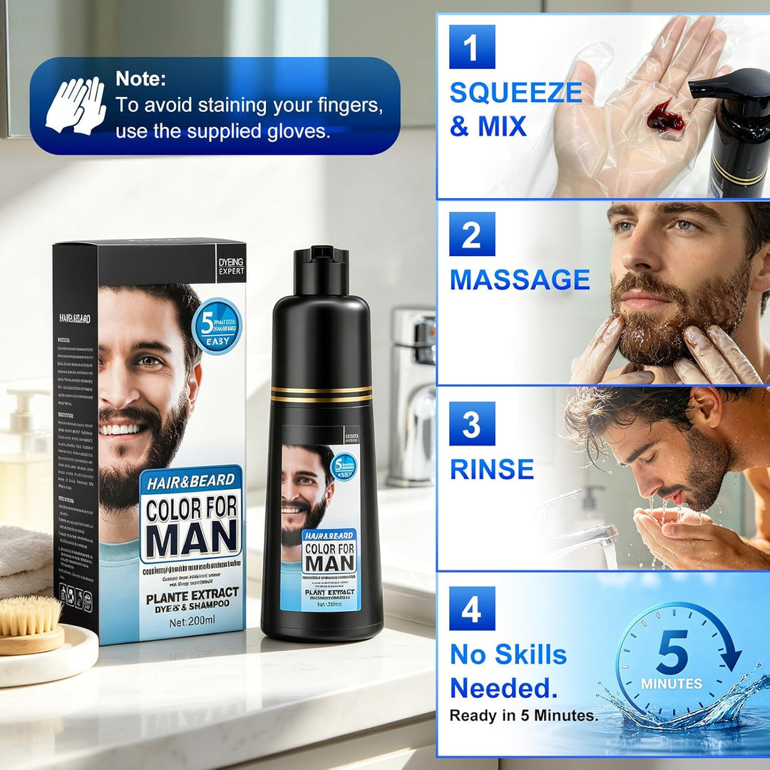 Schnurrbart und Bart Schwarz Farbstoff For Men,Graue Haare an Bart und Schläfen abdecken,Schnelle An