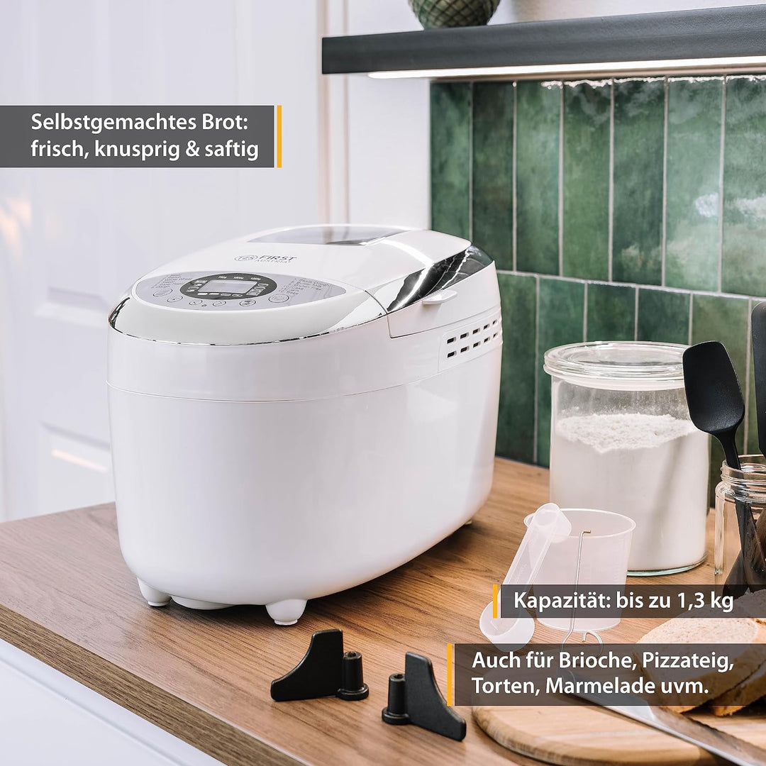 TZS First Austria Brotbackautomat, 1250g, 12 Automatik-Programmen, 2 Knethaken, Teig-, Marmelade- un
