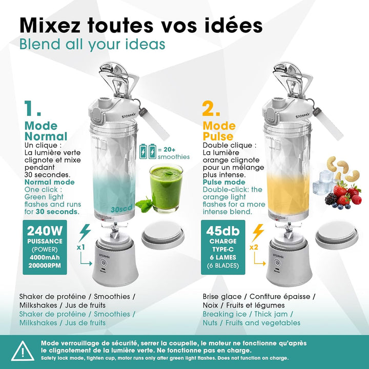 STORMIX Pack Portable Blender & Isotherm Bag - Leistungsstarker 150W Mixer - 6 Edelstahlklingen - Sm