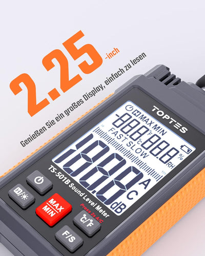 Dezibel Messgerät, TopTes TS-501B Schallpegelmesser mit 2,24-Zoll-LCD-Bildschirm mit Hintergrundbele