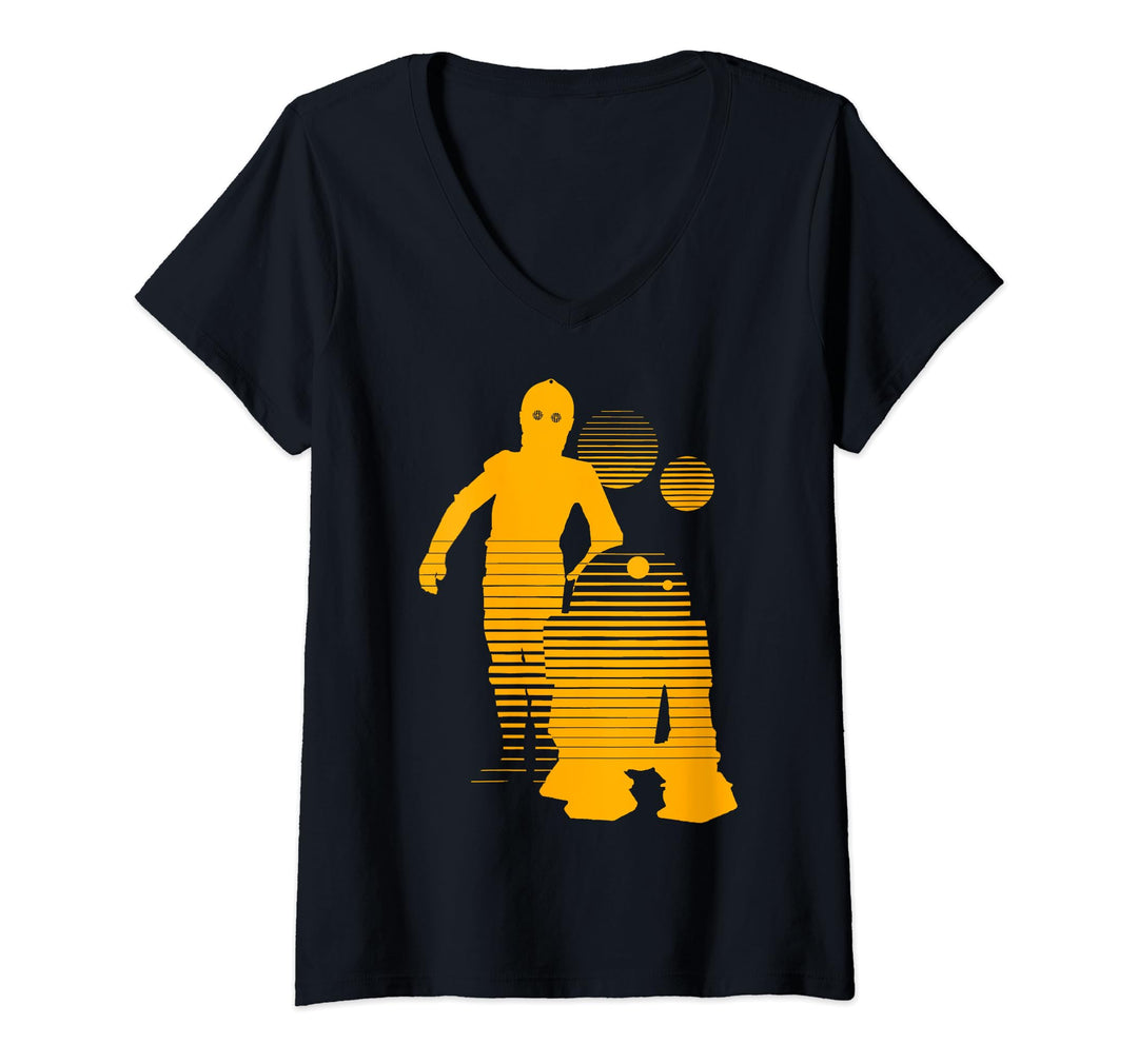 Womens Star Wars R2-D2 & C-3PO Droid Sunset Retro V-Neck T-Shirt