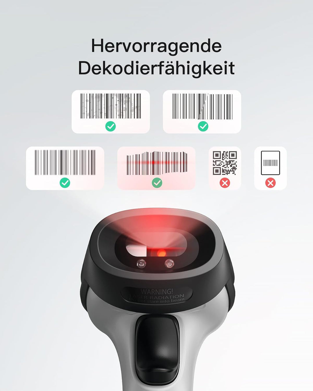 Inateck Bluetooth Barcode Scanner, Wireless, Kabellos,15 Tage Dauerbetrieb, 35 m Funkreichweite, aut