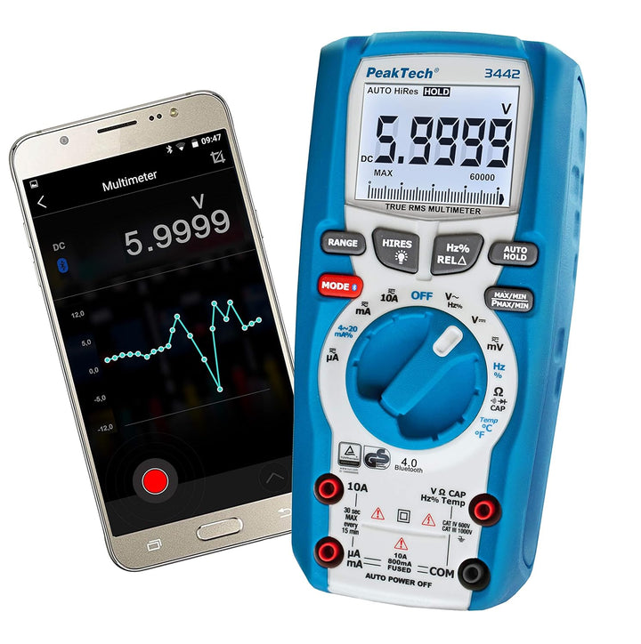 PeakTech P 3442 True RMS Digital Multimeter für Elektriker mit 60000 Counts & 4.0 Bluetooth, CAT III